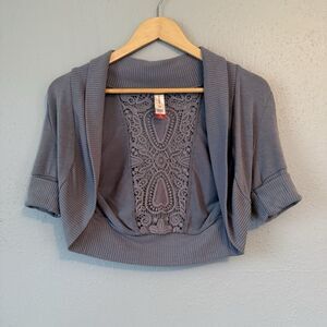 No Boundaries girls Lace Open Caribbean Shirt Cardigan Size M 7-9 gray casual